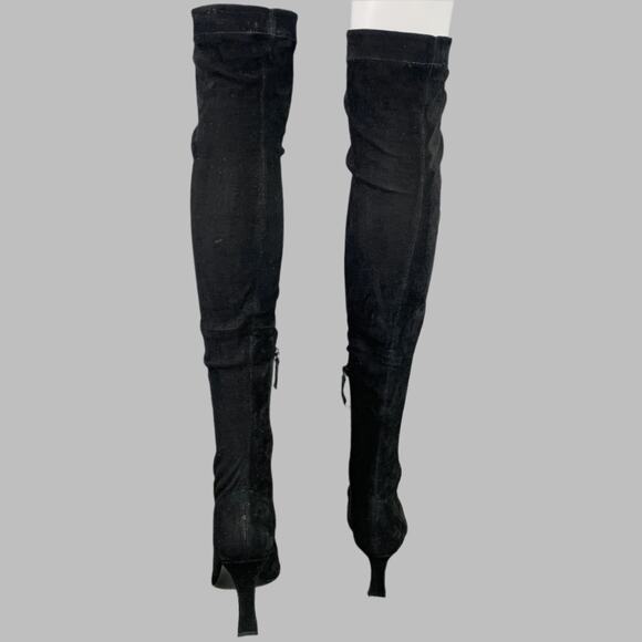 THE ROW Size 7.5 Black Suede Square Toe Thigh High Boots - Picture 3 of 6